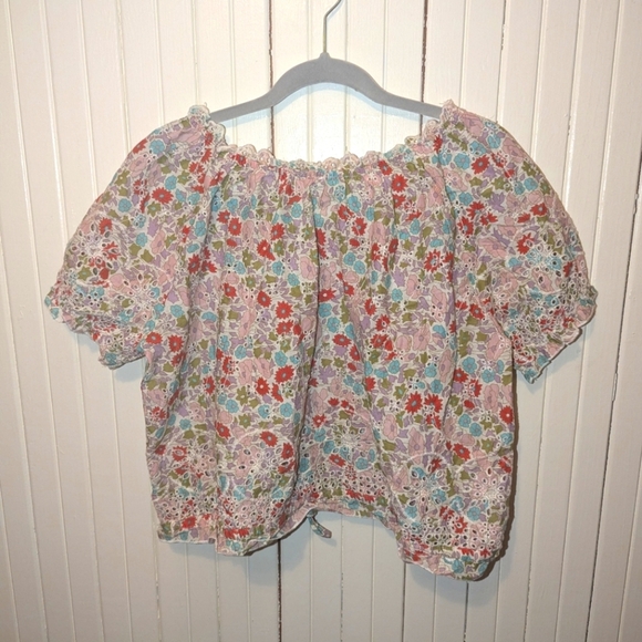 NWT Floral Print Peasant Eyelet Blouse Top by Jennifer Grace Size L - Picture 2 of 6